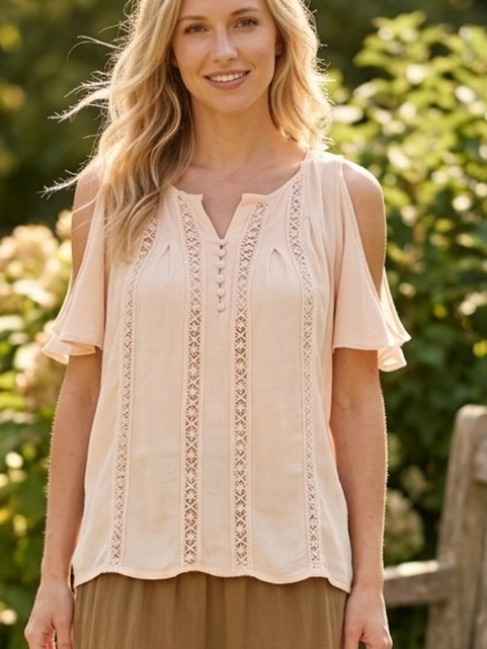 NEW Heartloom Blush Cold-Shoulder Blouse sz Small
